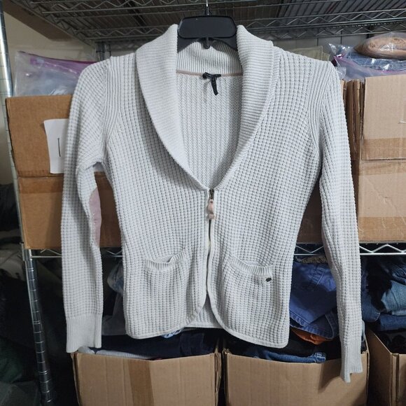 Guess Sweater Women's Small Gray Waffle Knit Zip‎ V-Neck Cardigan - Picture 1 of 8